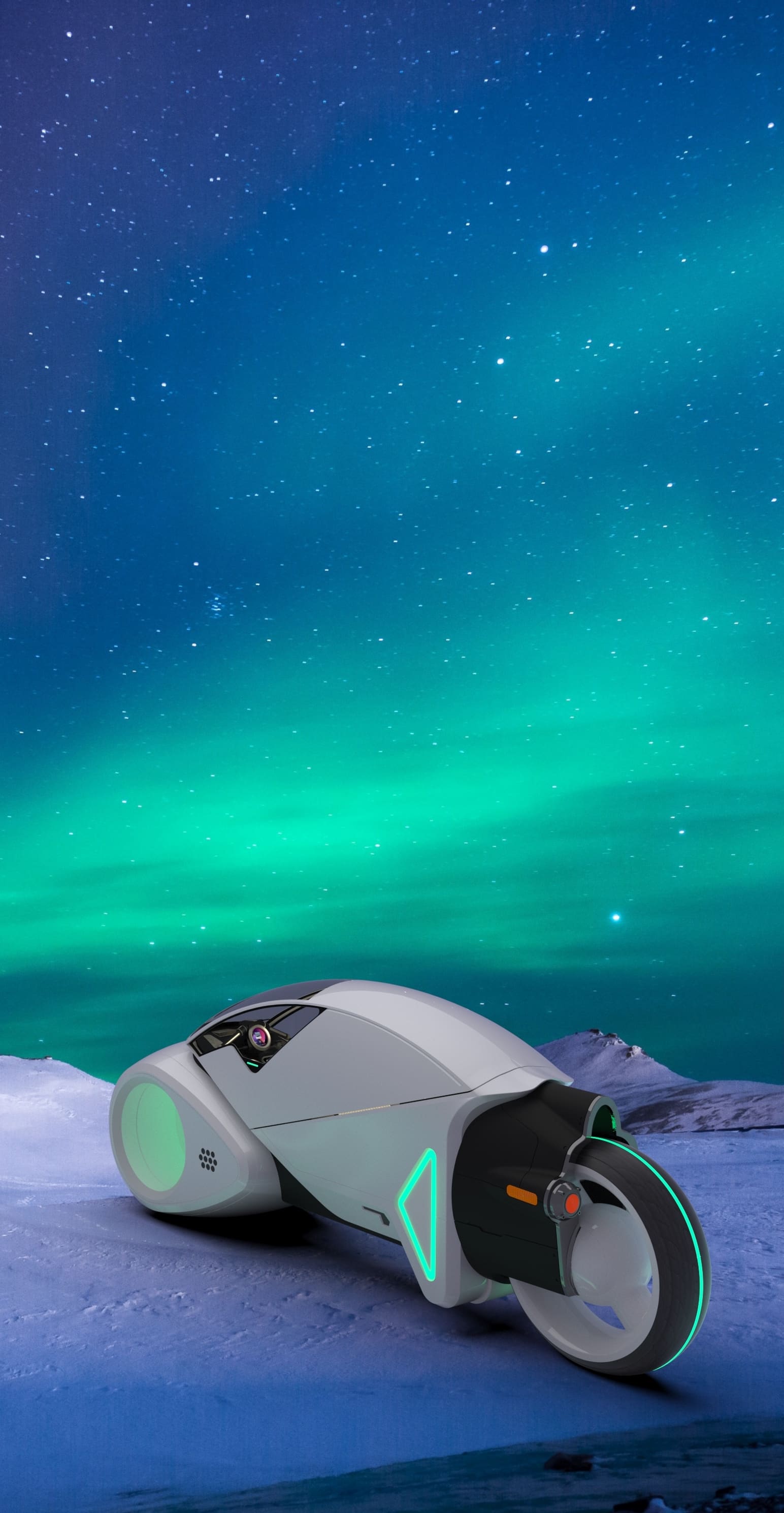 Smoove motorcycle under the northern light.